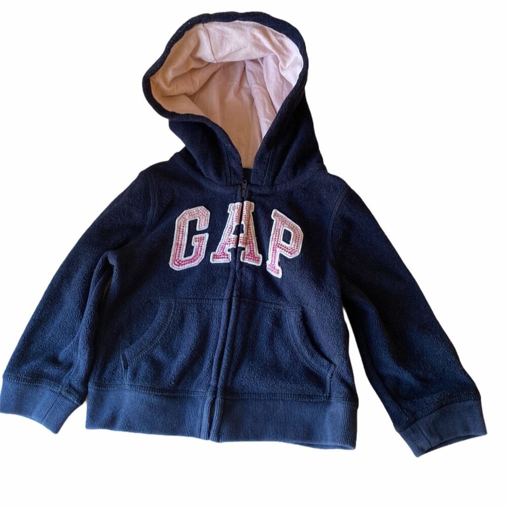 Baby Gap Toddler Girls Full-Zip Hoodie Size 18-24M Navy With Pink & White Accent